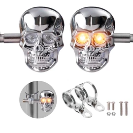 Motorcycle Turn Signals Led Skull Blinkers 10mm Screw Indicator Light Universal for Harley Honda Kawasaki Suzuki Triumph 2PCS (Silver)