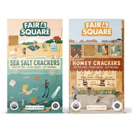 Fair & Square Gluten Free Graham Crackers Powered by Gut Friendly, Prebiotic Banana Flour | Organic, Vegan, Dairy Free, Allergen Friendly, Nut Free, High Calcium, Kosher | 4 oz (Pack of 2) - Sweet & Salty Variety Pack - Honey Graham Crackers and Sea Salt