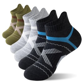 Ferriya Men’s Ankle Socks, 3 Pairs Athletic Socks, Mixed Colors Black/Grey/Green, Breathable Moisture-Wicking, Arch Support, Cushioned Heel & Toe, Everyday Running Work(M)