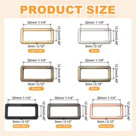 sourcing map 8pcs Metal Flat Rectangle Ring, 32mm(1-1/4inch) Metal Rectangular Buckle Rings Square Strap Webbing Loop for Bag Belt Purse DIY Craft, Matte Black