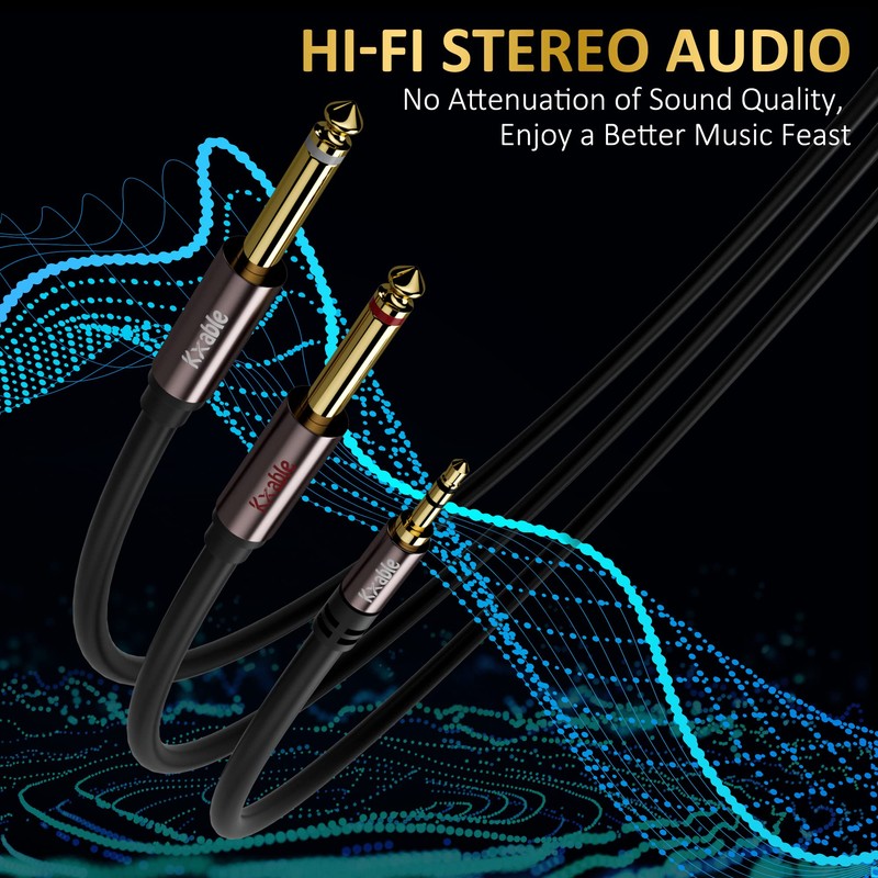 1/8 to Dual 1/4 Stereo Cable 8 Feet (2 Pack),