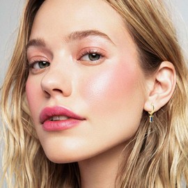 Baguette Drop Huggie Hoop Earrings, Natural Crystal Dangle Drop Earrings, 14K Gold Plated Hypoallergenic Small Hoop Drop Earrings for Women Girls Gifts (Blue)