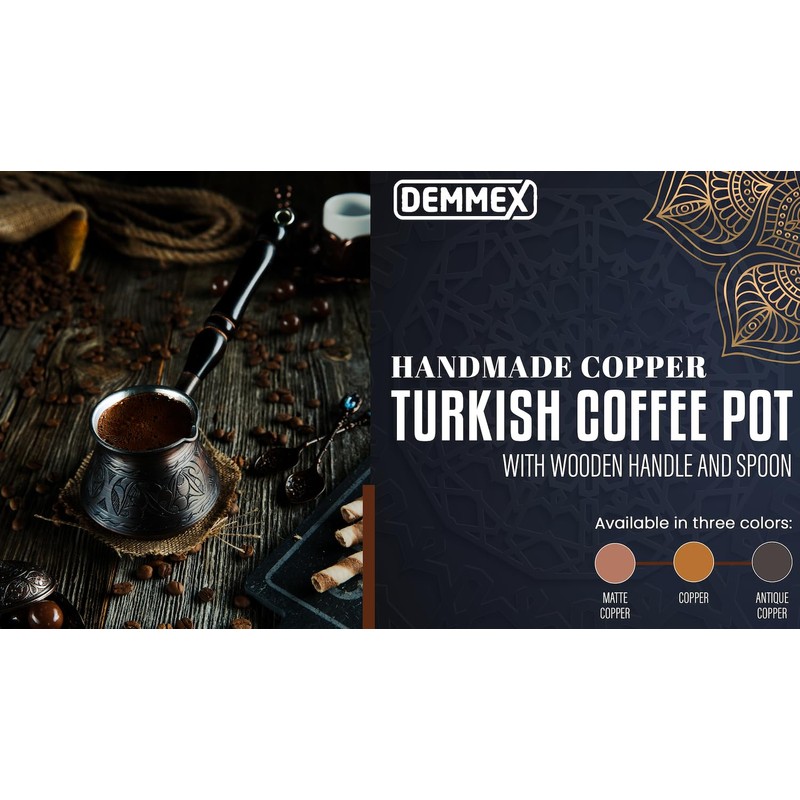 DEMMEX 15 Oz Thickest Copper Turkish Greek Arabic Coffee Pot,
