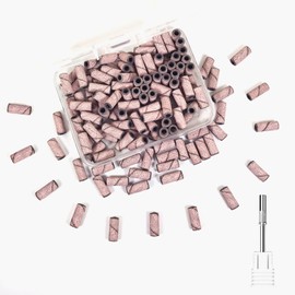 Sanding Bands for Nail Drill Nail Drill Bits Set, Corfulra Upgraded Small Sanding Bands with Mandrel Bit, 100 pcs 180 Fine Grits for Natural Nail, Nail Accessories of Nail Tech Must Haves, Pink