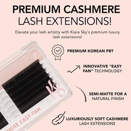 KIARA SKY KIARA SKY LASH Premium Cashmere Easy Fan Lash Extensions | Soft Semi-matte natural finish | Fans like Butter | For Professional Eyelash Extensions Use Only | Black, (CC-0.07-8MM)