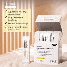 .Boka Pro Stix Oral Probiotics for Bad Breath – 30 Count Dental Probiotic Powder with BLIS K12, Pre + Probiotics for Teeth and Gums, Supports Fresh Breath and Oral Health, Lemonade Lavender Flavor