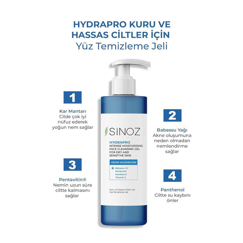 Sinoz Hydrapro Intensive Moisturising Facial Cleansing Gel for Dry and