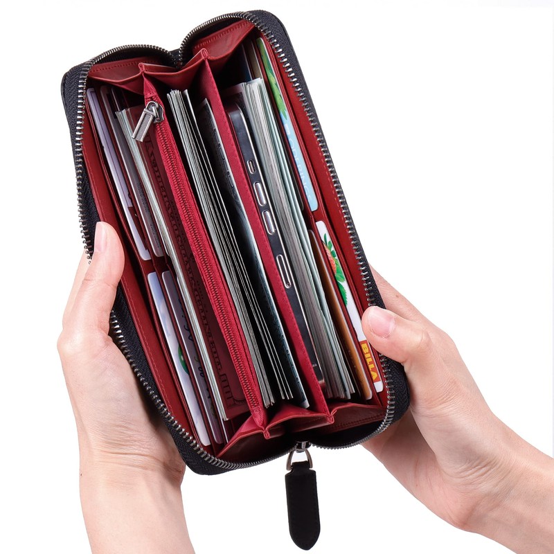 VISOUL Leather Long Zipper Cash Wallets for Men with RFID