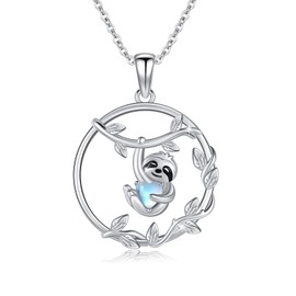 ABIGY Sloth Necklace 925 Sterling Silver Sloth Moonstone Necklace Animal Jewellery Heart Shaped Moonstone Necklace for Women, Sterling Silver