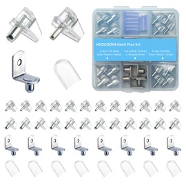 HIQUODIN 32PCS Cabinet Shelf Pegs for Shelves, 3-in-1 Shelf Pins Kit, 1/4 inch, 5mm, 3mm Shelf Support Pegs for Kitchen Cabinet, Bookshelf, Pantry Cupboard(Clear & Silver)