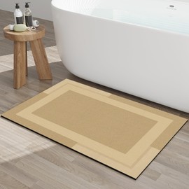 YDKGL Non Slip Thin Bath Mat Bathroom Rugs, Rubber Backing Ultra Thin Bathroom Rug Fit Under Door, Quick Dry Super Absorbent Washable Shower Bath Mats for Bathtub Side Floor, Easy Care Brown 16"x 24"