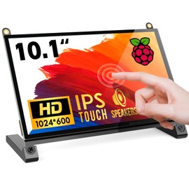 ROADOM Raspberry Pi Screen, 10.1’’ Touchscreen Monitor, IPS FHD 1024×600,Responsive and Smooth Touch,Dual Built-in Speakers,HDMI Input,Compatible with Raspberry Pi 5/4/3/Zero,Easy Assembly,Driver Free