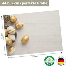 Place Mat - Golden Easter Eggs - 12 Pieces Made in Germany, 44 x 32 cm Made of Special Natural Paper in Storage Folder - The Special Table Decoration for Spring, Easter & Flowers
