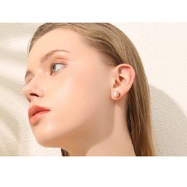 ALYC Pearl Earrings Freshwater Pearl White Button Stud Earrings with 925 Sterling Silver for Women, Sterling Silver