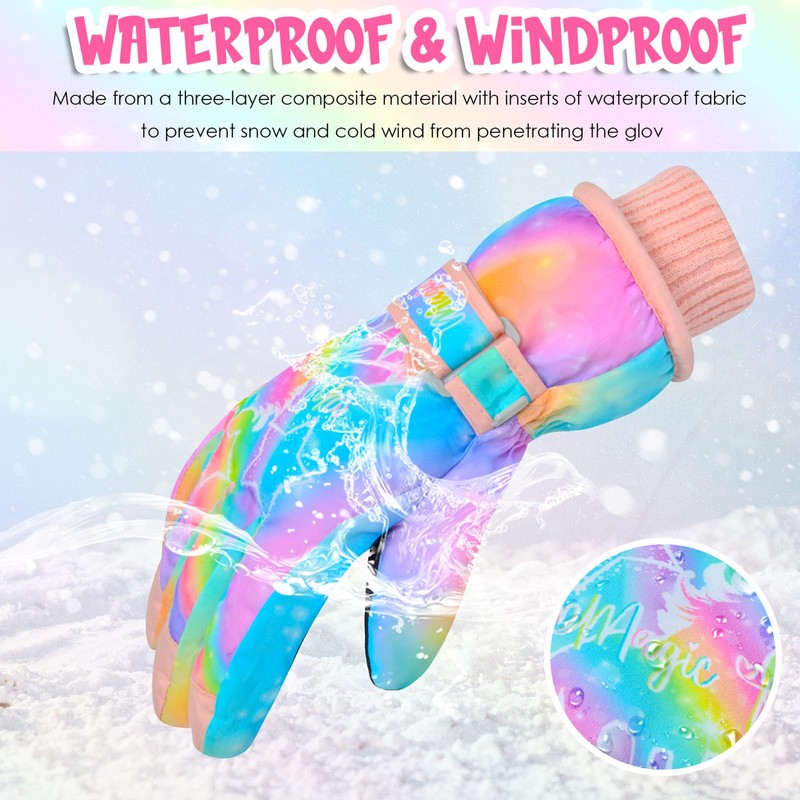 PAMAID Kids Gloves Winter Snow Gloves Waterproof Ski Gloves for