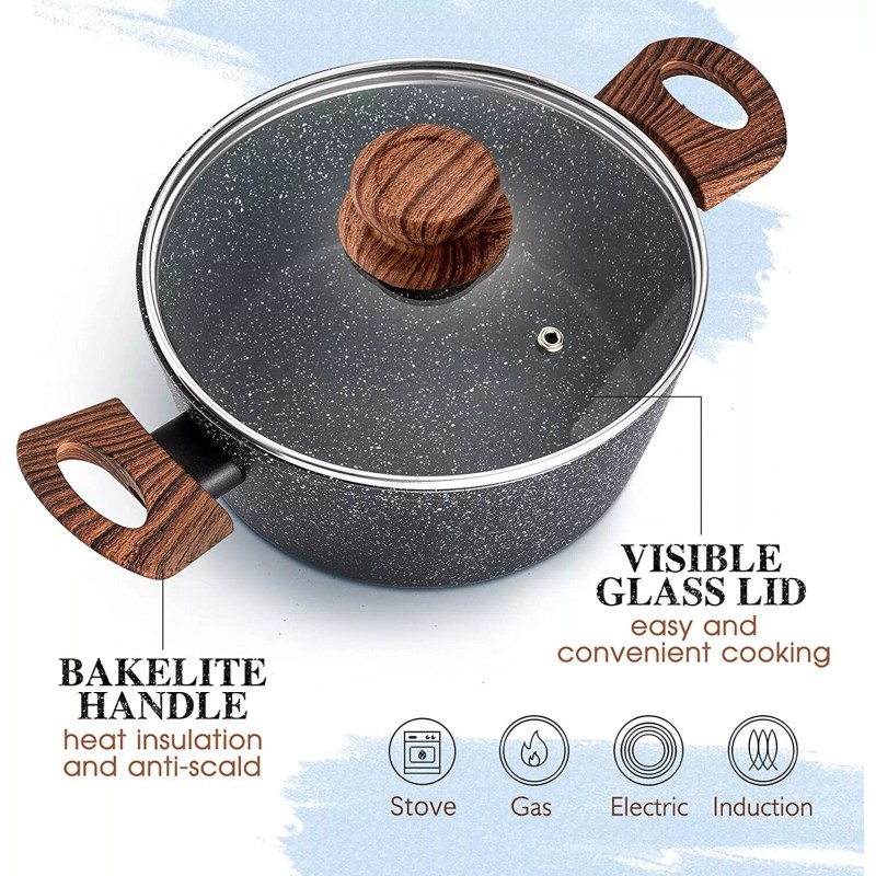 Kitchen Academy 12 Piece Induction Pots & Pans Set Granite