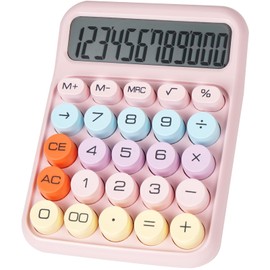 DANRONG Mechanical Switch Calculator with Big Buttons, Calculators Desktop, 12 Digits, Large LCD Display, Desk Calculator, Cute Pink Calculators for Teachers Students Basic Office (Pink)