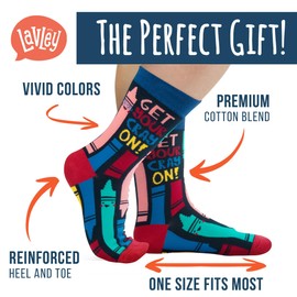 Lavley - Nerd Socks - Funny Gifts for Book Lovers, Music Lovers, Men and Women (US, Alpha, One Size, Regular, Regular, Cray On)