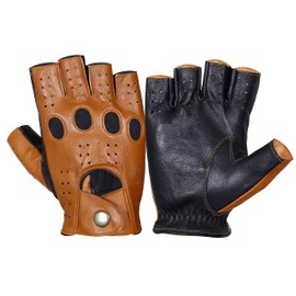 WASPRO Genuine Leather Gloves, Lambskin leather gloves, motorcycle gloves, Leather Gloves, Half finger Gloves (Tan/Black Mix, Medium)