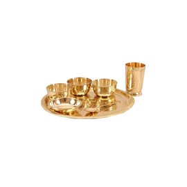 Bona fide Brass Dinner Set,Thali Set,7 Pieces hammered design heavy gauge Dinner,Set,Spoon Bowls,dinner ware,brass traditional dinner set 12 inch