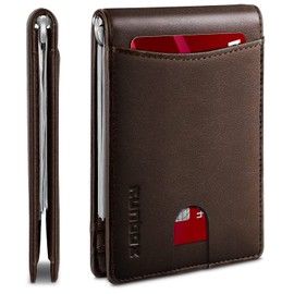RUNBOX Slim Wallet for Men Genuine Leather RFID Blocking Bifold Minimalist Front Pocket Mens Wallet with Money Clip Thin Gift Box