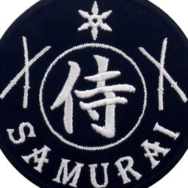 Samurai Embroidered Iron On / Sew On Patch, Black and White