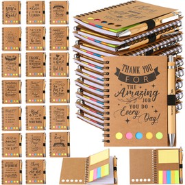 Skyygemm 20 Sets Employee Appreciation Gifts Thanksgiving Gifts Spiral Notebook Journal with Sticky Notepad Index Tabs Thank You Gifts with Bamboo Pen Bulk for Coworker Teacher(Motivational)