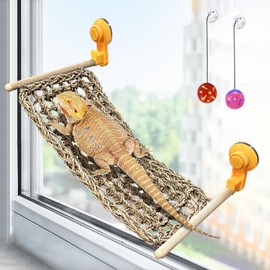 VCEPJH Bearded Dragon Window Perch Reptile Window Hammock Natural Seagrass Lizard Lounger Bed with Powerful Suction Cups Climbing Toys Tank Accessories for Gecko Chameleon Basking