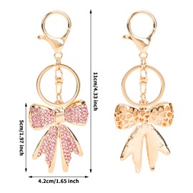 Mikovivi Rhinestone Bow Keychain, Sparkly Gold & Pink Shiny Bow Bag Charm for Women Cute Coquette Bowknot Keychain Charms Aesthetic for Key Purse Handbag Backpack