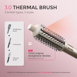 TYMO STYLUX PRO Thermal Brush Curling Brush, 1.5 Inch Blowout Heated Round Volumizer, Hair Straightener and Curler 2 in 1, 800M Negative Ion for Smoother, LCD Display, 5 Temp, Dual Voltage, Gold