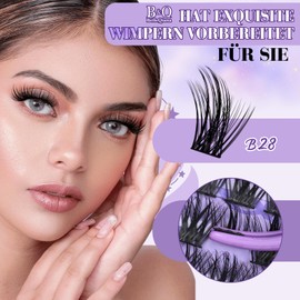 B&Q B28 156PCS Lashes Extension Set mit 156 Einzelclustern – Eye-Enlarging Cluster Fake Lashes Kit für sofortigen Augenvergrößerungseffekt, 15 Min Salonlook, Wimpern Extensions Set Kleber & Tools