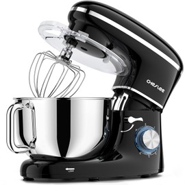 CHeflee Stand Mixer,600W 6+P With 6.5QT Stainless Steel Bowl,Dough Hook, Wire Whip & Beater,for Most Home Cooks,Black