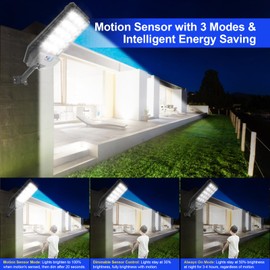 4 Pack Solar Motion Lights Outdoor, 1000LM 400 LED Parking Lot Lights Outdoor, IP65 Solar Street Lights Outdoor Waterproof, Wide Angle Solar Lights Outdoor Motion Sensor for Streets, Garages, Gardens