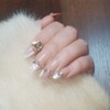 french tip press on nails short，30 pcs glossy diamond nails