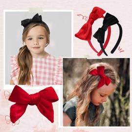 Black Velvet Bow Headband & 2 Pcs 4 Inch Hair Bows Set, School Hair Accessories for Little Toddler Girls (Velvet)