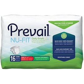 Prevail NU-FIT Maximum Absorbency Incontinence Briefs, Medium, 16 Count