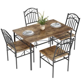 Dining Table Set for 4,Retro Industrial Dining Table & Chairs,Kitchen Table and Chairs for 4,Space-Saving Kitchen Table Set,5 Piece Dining Room Table Set,Rustic Brown