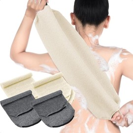 MOTSHY Exfoliating Back Scrubber with Handles 4 Packs Nylon Back Exfoliator Extended Length Back Washers Scrubbers Stretchable Pull Strap(Pink, Blue, Fluorescent Green, Purple) - Color: Grey, Cream White