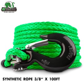 STEGODON 3/8" x 100ft Synthetic Winch Rope 23,809lbs Dyneema Winch Cable Line with Hook and Sleeve Protection Car Tow Recovery Cable for 4WD Off Road Vehicle Truck SUV Jeep(Green)