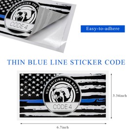 FSTURIOS 2PCS Thin Blue Line Sticker Code 4, Police Support Sticker American Flag Thin Line Decal, Waterproof Thin Line Flag Stickers Support Law Enforcement for Car Window Laptop (2 PCS)