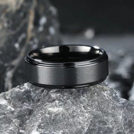 King Will Basic 8mm Black Tungsten Carbide Ring for Men Wedding Band Matte Finish Comfort Fit