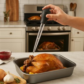Turkey Baster with Measurement Markings - 11-Inch Kitchen Baster Syringe & High-Suction Silicone Bulb - Multipurpose Liquid Dropper Tool for Roasting Meats, Poultry, BBQ, Oil & Sauces