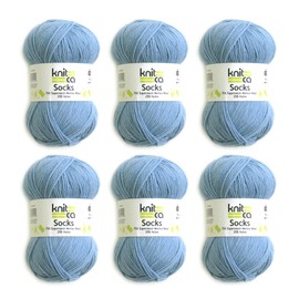 KNITCA SOCKS SUPERWASH MERINO WOOL YARN - SPORT WEIGHT - 200 m / 220 yds IN 50 g BALL - 6 PACK (6 x 1.7 oz / 50 g balls) - FOR KNITTING, CROCHET AND WEAVING (Sky Blue)