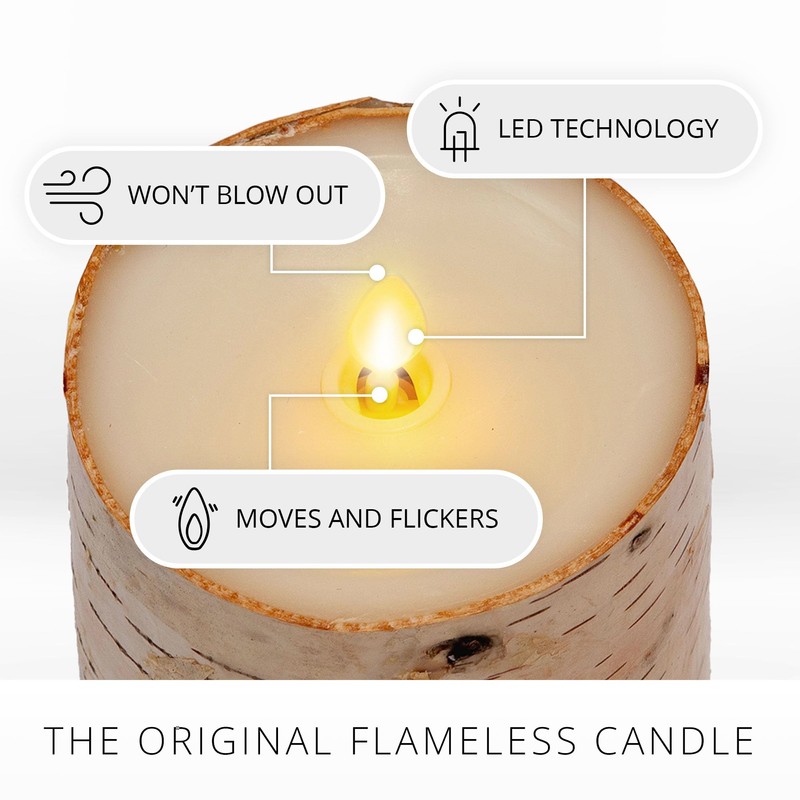 Luminara Real Birch Bark Wrapped Flameless LED Candle, 3.5" x