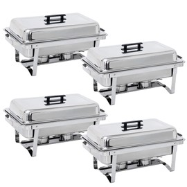 SUPER DEAL Newest 4 Pack 8QT Food Warmer, Rectangular Chafing Dish Buffet Set w/Foldable Frame Legs, Stainless Steel Full Size Chafer Dish for Parties