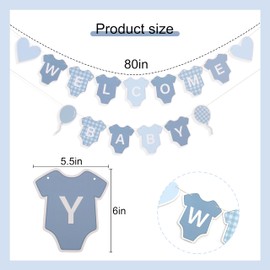 Blue Gingham Welcome Baby Banner,Blue Gingham Decorations