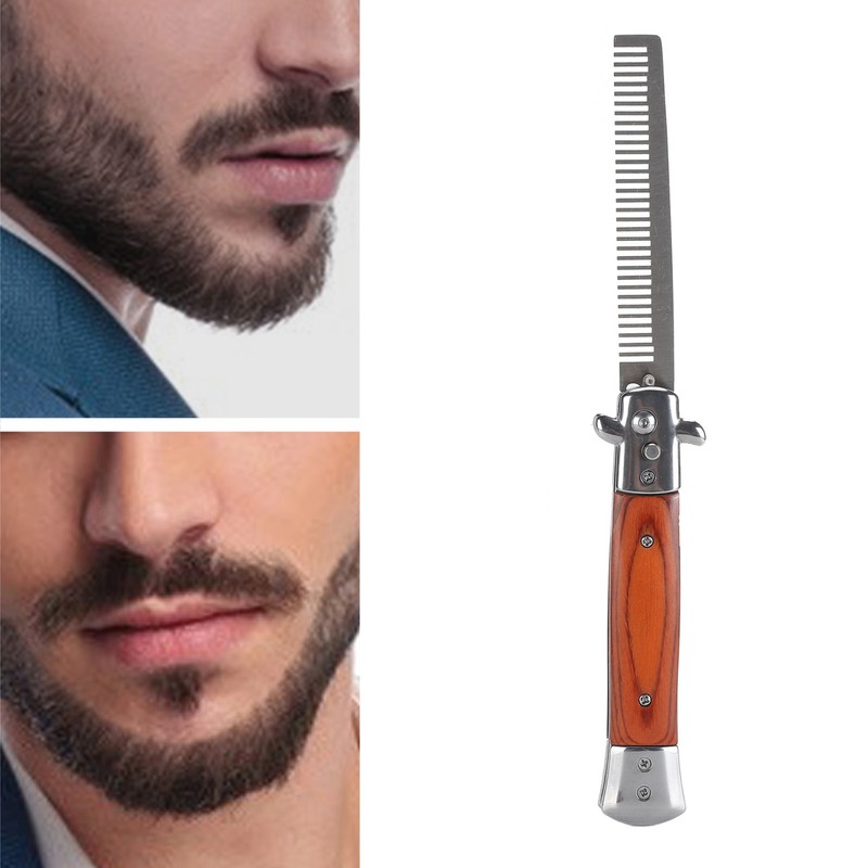 Switchblade Oil Hair Comb Stainless Steel Portable Automatic Spring Folding
