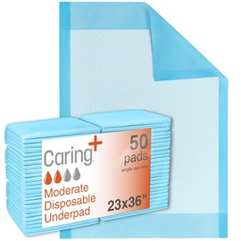 Caring Disposable Underpads, Pet Pee Pads for Potty Training, Moderate Absorbency, 23 x 36 in, 50-Pack