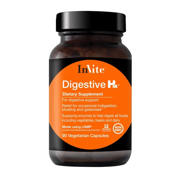 Invite Health Digestive Hx® - Improves Digestion and Offers Relief for Occasional Indigestion, Bloating and Gas - Contains Pancreatic Enzymes, Pepsin and Betain HCL - 90 Vegetarian Capsules