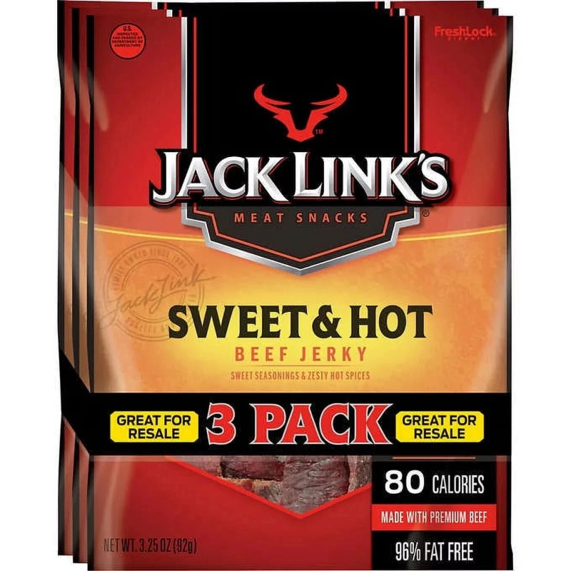 JACK LINK'S SWEET & HOT BEEF JERKY 3.25OZ, 3 PACK